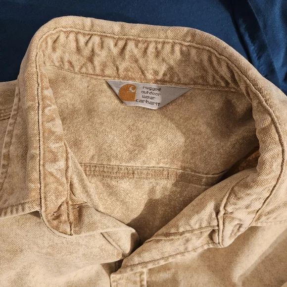 Vintage Carhartt Shirt Jacket Mens XL-2X Vintage Tan Acid Wash Button Down Rare